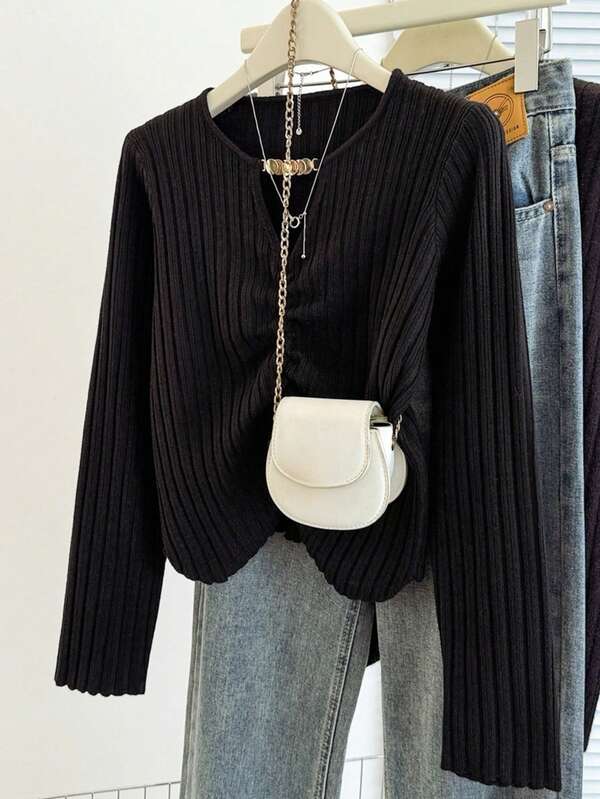 Suéter de mujer con cintura ceñida de estilo minimalista, elegante y a la moda, ajuste ceñido con diseño de abertura lateral, para otoño/invierno