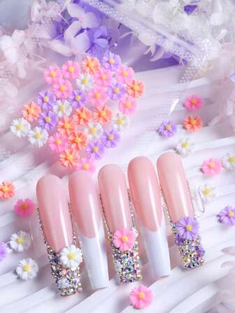 30 st/påse färgglada prästkrageblommor 3D nagelberlocker blandade prästkragehartsblomberlocker smycken strass manikyr gör-det-själv konstdekoration