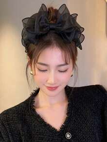 1 قطعة شريط رأس بفيونكة على الطراز الفرنسي القديم، إكسسوار شعر ذو حافة شبكية عريضة متعددة الطبقات - متعدد الألوان - مشاهدة 4