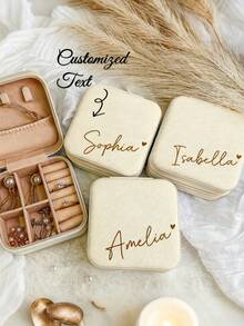 Personalized Handwritten Name Heart-Shaped Jewelry Box - Customized Beige Travel Jewelry Storage Box, Zipper Closure, Fabric Lining, Perfect Bridesmaid Invitation Gift Or Couple's Memento, Elegant Design | Soft Lining, Wedding Gift, Jewelry Box - Multicolor - View 1