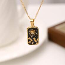 1pc Stainless Steel Rectangle Tarot Card Black Pendant Necklace, Suitable For Men, Ideal Gift - Yellow - View 7