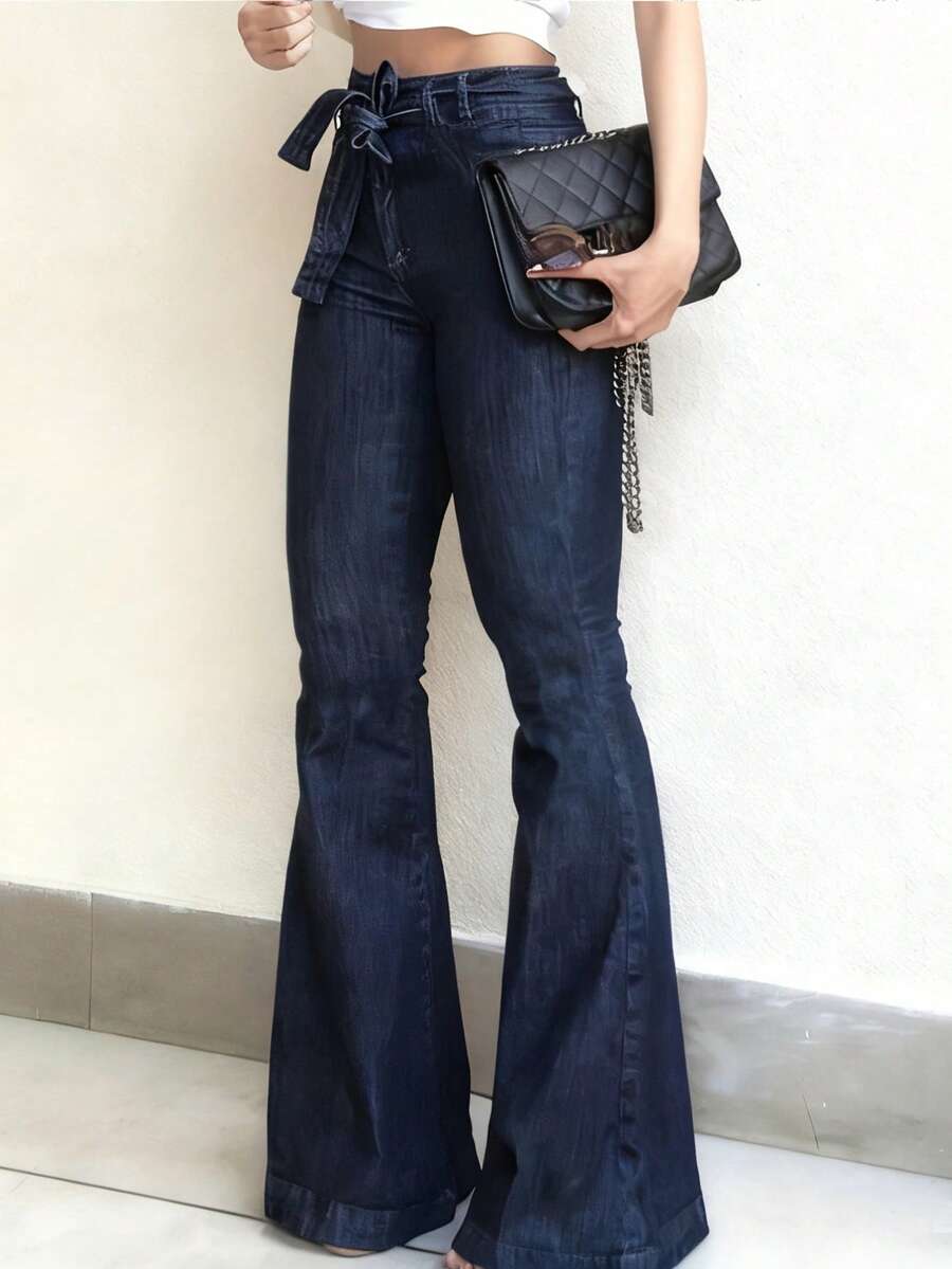 Jeans mit elastischem Bund und weitem Bein, lässig für Herbst/Winter