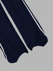 Tween Girl Numeric Print Asymmetric Shoulder Short Sleeve Top And Pants Set - Royal Blue - View 6