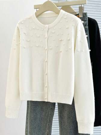 女式简约铆钉纽扣开衫，时尚优雅休闲百搭针织毛衣外套，秋冬