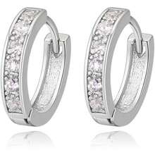 Oro Blanco Chapado Aretes con Diamante con Zirconia Cbica, Pendientes de Aro, Hoop Earrings para Mujeres - Pago - Ver 2