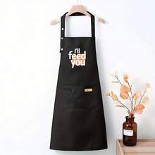 1 High-Quality Kitchen Apron - Black With "I'll Feed You" Letter Print - Easy-To-Clean Apron For Chefs, Suitable For Cooking, Baking, Painting, And Gardening - Durable Polyester Apron For Home And Professional Use, High-Quality Apron With Fun Design, Sturdy Construction, Ideal For DIY Crafters - AZX0001 - Xem 6