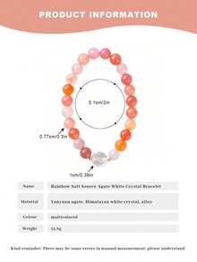 [VE] 1pc High-Quality Saltwater Agate Bracelet, Featuring Natural Saltwater Agate And Himalayan Cut White Crystal Quartz, Balances The Seven Chakras With Multicolor Saltwater Agate And Purifying White Crystal Quartz, Elegant Cut Reflects Brilliant Luster, Elastic Design For Everyday Wear, Healing Bracelet For Women. Natural Gemstone Color Varies. - Multicolor - View 8