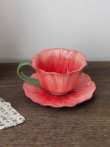 1set Ins Style High-Quality Ceramic Flower Petal Coffee Cup & Saucer Set, Hand-Painted Underglaze Relief Craftsmanship, Household Breakfast Milk Cup, Bread Plate, Office Afternoon Tea Coffee Cup, Latte Art Cup, Juice Beverage Cup, Dessert Cake Plate, Couple Water Cup, Holiday Gift Cup