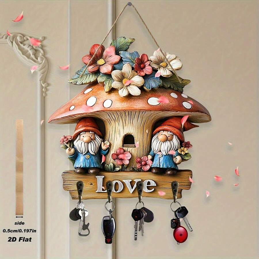Mushroom Gnome Key Holder Creative Wall Mount 2D Decorative Key Hanger For Home Kitchen Office - Nhiều màu - Xem 1