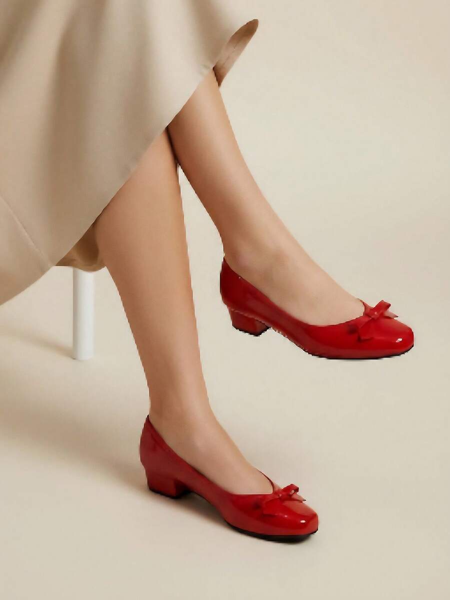 Comfortable Square Toe High Heel Casual Women Shoes, Suitable For All Seasons - Red - View 1