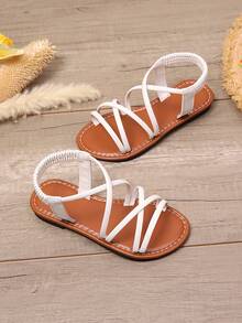 1 Pair Plus Size Beige Casual Sandals For Teenage Girls, Soft PU Material, Adjustable Strap, Round Toe, Open Toe, Flat Sole, Suitable For 3-16 Years Old Female Students Daily, Travel, Beach, Spring/Summer - Beige - View 5