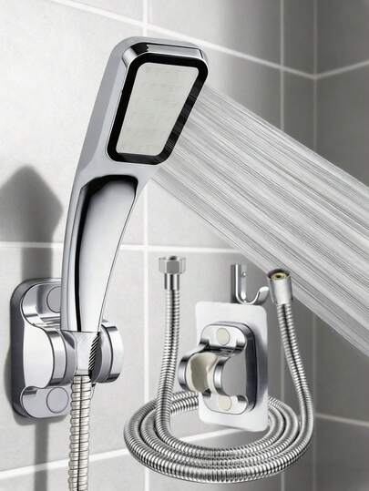 3pcs/Set 300-Hole High Pressure Square Shower Head Set, High Flow Rate Water-Saving Handheld Shower Head With 300 Nozzles, High Quality High Pressure Water-Saving Shower Head, Plastic Structure, Modern Minimalist Style, With 59-Inch Flexible Hose And Easy-Install Bracket, Suitable For Home And Hotel Bathrooms, Essential Accessory For Modern Bathrooms And RV Bathrooms, Upgrade Your Bathroom For A Comfortable Bathing Experience, Ideal Christmas Gift Bathroom Accessories Bathroom Tools