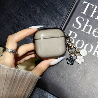 1 pieza Estuche minimalista negro de alta transparencia anti-caída + Estuche protector de carga para auriculares Bluetooth con cadena colgante floral compatible con Apple 1st/2nd/3rd/Pro/Pro 2nd Generation, diseño creativo para el nuevo Pro 3