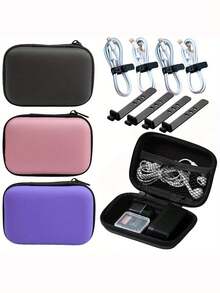 Multi-Functional Data Cable Organizer Bag, Portable Travel Charger Storage Pouch, Waterproof Mini Organizer, Small Digital Accessories Organizer, Zipper Wallet, USB Charger & Earphone Organizer, Portable Travel Charger Storage, Can Store Data Cables, Earphones, Coins, Keys, Chargers - Multicolor - View 3
