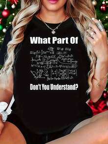 What Part Of Don't You Understand Funny Math Teacher 1 Pcs Women's Plus Size T-Shirt Funny Oversized Graphic Short Sleeve Tee Novelty 100% Polyester Shirt Casual Crew Neck Top 220g - 黑色 - 查看 1