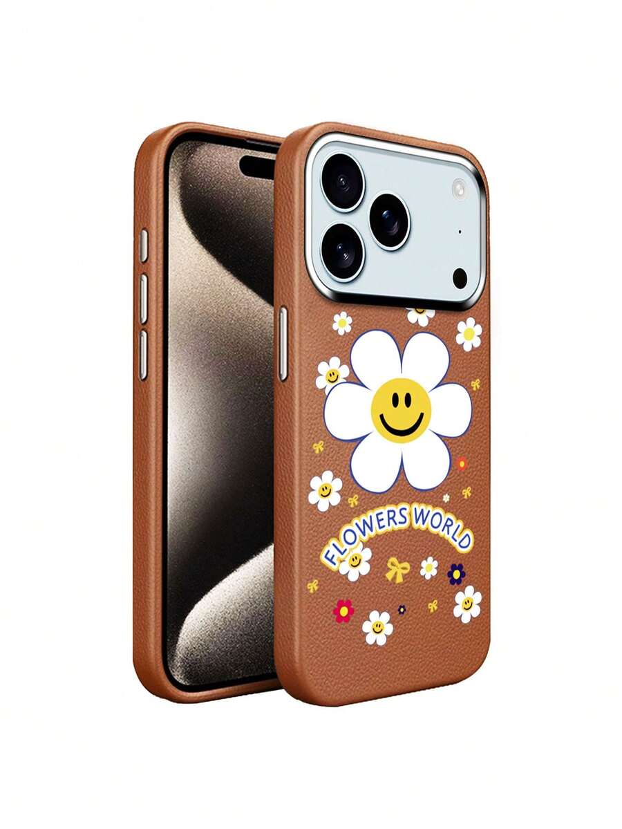 Leather Phone Case For IPhone 17 Pro Max And 17 Air With All-Around Protection, Smiling Sunflower Design, Made Of High-Quality PU+PC Material - Light Grey - View 1
