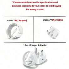20W 快速充电适配器套装：20W 快速充电电源适配器 + 3.3 英尺/100 厘米快速充电高速数据同步线，兼容 14 Pro Max/14 Pro/14 Plus/14/13/12/11/XS/XR/8/7/6、iPad、Serieschargerphone Charger 高输出功率 - 英規插(220-240V) - 查看 2
