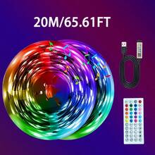 Tira de luz LED con control remoto - Alimentada por USB, luz de cambio de color, adecuada para dormitorio, sala de estar, juegos y decoración de fiestas - Cuenta con múltiples modos de cambio de color, función de control remoto, iluminación festiva, hermosa exhibición de luz, luz LED inteligente para dormitorio, tira de luz RGB con sincronización musical, equipada con control remoto de 44 teclas - Luz multicolor - Ver 14