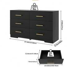 VERYKE Black Dresser For Bedroom, Modern Large 6 Drawer Dresser,Storage Chest Of Drawers,Wood TV Stand Dresser,Dresser Bedroom Furniture - 黑色 - 查看 5