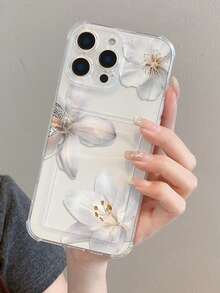 1pc Transparent TPU Phone Case With White Lily Flower Pattern, Compatible With IPhone XS/XS Max/XR/11 12 13 14 15 16 Pro/17/Pro Max/14 15 16 Plus, Can Hold Cards And Photos, Ideal For Holiday Gifts - Clear - View 8