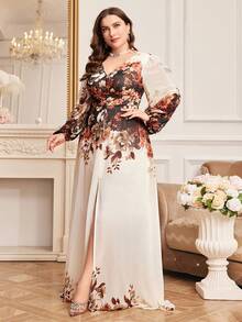 Đầm chiffon Ả Rập cỡ lớn với cổ chữ V, tay dài kiểu giám mục và họa tiết hoa thanh lịch ở gấu váy xòe, kiểu áo kaftan Ma-rốc mùa xuân. - Nhiều màu - Xem 4
