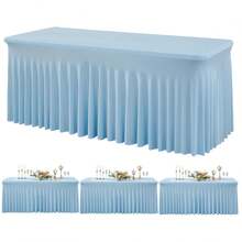 1pc/2pcs Rectangular Pleated Spandex Tablecloth, White/Black/Champagne, Wrinkle-Resistant & Washable, Solid Color Patio Table Cover For Wedding, Party, Christmas, Birthday