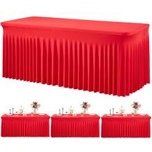 1pc/2pcs Rectangular Pleated Spandex Tablecloth, White/Black/Champagne, Wrinkle-Resistant & Washable, Solid Color Patio Table Cover For Wedding, Party, Christmas, Birthday