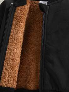 男婴休闲拉链长袖抓绒外套，纯色，适合外出，秋冬季