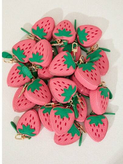 草莓水果挂饰零钱包可爱钥匙扣迷你钱包送给女孩女士的礼物迷你钱包小钱包可爱钱包钥匙扣零钱包送给女性的趣味礼物教师礼物