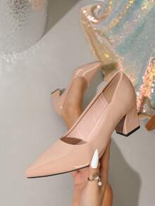 High-End Style High Heels, Elegant Sexy Lightweight Pointed Toe With Chunky Heels, Guiding Track Cushion Heel Fully Matched For Outdoor Office Formal Wear - Màu be - Xem 3