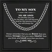 1条男士简约嘻哈风个性化百搭不锈钢链项链，可作为礼物送给丈夫、男友、兄弟、儿子、侄子、孙子、父亲，附赠卡片和礼盒 - 鋼色 - 查看 4