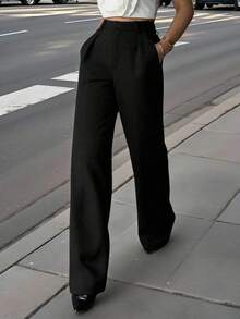 Spodnie Plus High Waist Slant Pocket Wide Leg