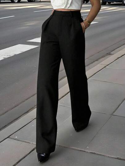 Spodnie Plus High Waist Slant Pocket Wide Leg