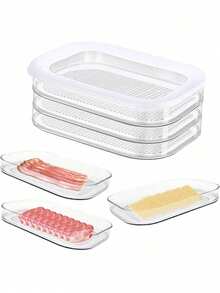 三层厨房收纳盒，密封透明食品保鲜盒，冰箱切片食品整理架，可堆叠食品准备容器，适用于肉类、奶酪、火腿、切片食品、意大利香肠、食品碎屑、水果和蔬菜，防漏可重复使用食品容器，厨房收纳，户外/露营，情人节礼物，新年礼物 - 彩色 - 查看 2