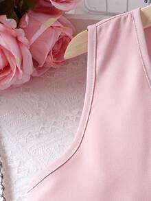 2pcs Tween Girl French Chic Outfit - Top & Suit Pants, Fashionable & Versatile - Pink - View 4