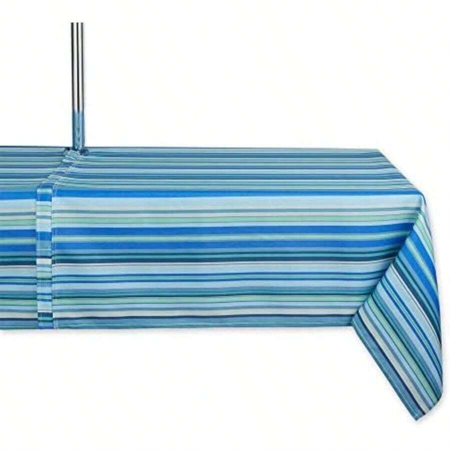 DII Summer Stripe - Colección de Mesa con Cierre para Exteriores, Multiusos, Lavable a máquina, Mantel, 60 x 120, Azul océano(304.8 x 152.4 cm (Rectangular) Azul Océano) - Multicolor - Ver 1