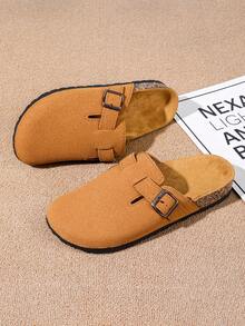 Slouchy Couple Slippers, Comfortable Plus Size, Autumn/Winter - Plush Lining, Thick Sole, Non-Slip Sole, Fashionable Solid Color, Thermal Lined For Warmth - Brown - View 3