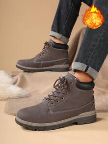 1. Winter Casual Sports Shoes Outdoor Couple Mid-Top Shoes Anti-Slip Waterproof Winter Men's Hiking Boots Barefoot Boots Men's Snow Boots Lightweight Comfortable Motorcycle Boots Outdoor Shoes Warm Boots Hiking Boots Men's Casual Shoes Thermal Lined Boots, Cushioned EVA Insole And PU Upper - Chestnut Mid-Top Lace-Up Shoes, Suitable For Daily, Office, Semi-Formal - Cold Weather Footwear, Outdoor Walking - Chocolate Brown - View 1