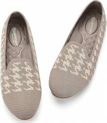 Poemlady Women's Ballet Flat Shoes Dress Knit Round Toe Slip On Ballerina Walking Flats Shoes For Woman Casual Comfort SoftChristmas - A/卡其色/裸色 - 查看 2