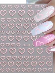 8片金属金银心形美甲贴纸，8张不同尺寸五角星美甲贴纸，3D自粘美甲贴纸，美甲设计装饰，适合女性和女孩（金色、银色、白色、黑色、玫瑰红、粉色、红色、激光银）美甲用品 - 彩色 - 查看 4