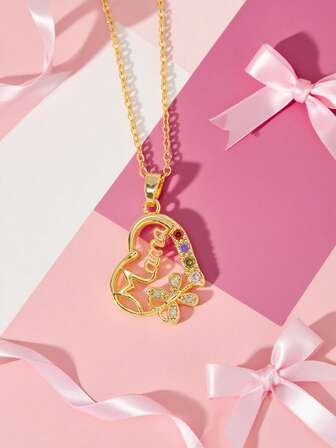 1件畅销新品心形彩色水钻妈妈项链，母亲节礼物