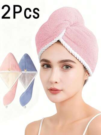 2 Packungen Mikrofaser Haartuch, Haartrocknungstücher, Haartuch mit Knopf, super saugfähiges Mikrofaser Haartuch für lockiges Haar, schnell trocknende Haarwickel für Frauen und Mädchen, Mikrofaser Handtuch für Haare