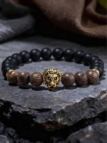 1件时尚流行的男士狮头装饰串珠手链，时尚饰品，适合送给丈夫、父亲和挚爱的家人 - 彩色 - 查看 7