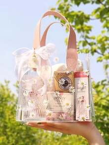 1pc/2pcs Daisy Transparent Gift Bag, Plastic Tote Bag With High-End Feel, Suitable For Gift Packaging - Multicolor - View 3