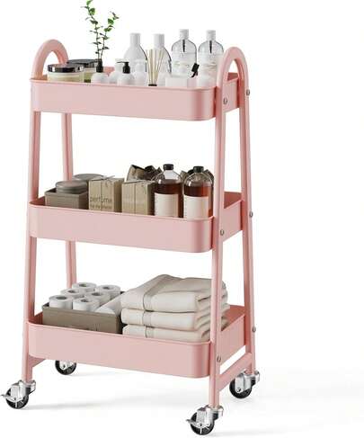 Three-Tier Rolling Cart - Metal Multi-Purpose Cart, Ideal For Living Rooms, Bathrooms, Kitchens, Bedrooms, And Narrow Spaces As A Mobile Storage Rack Organizer.