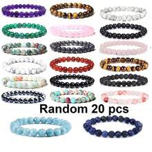 5/10/20/50/100颗水晶珠手链套装 - 多种时尚8毫米宝石珠，可调节弹力绳 - 男女通用多层设计，适合日常佩戴、派对和送礼 - 彩色 - 查看 17