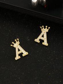1 对时尚闪亮皇冠首字母耳钉，适合儿童佩戴，精致流行字母耳环，适合街头派对约会和生日礼物，适合日常生活 - 金色 - 查看 5