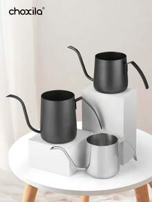1 Peça Chaleira de Café de Derramamento de Precisão, Aço Inoxidável, Com Design Estilizado, Minimalista Preto e Prata, Bico Longo e Estreito, Perfeita para Preparo de Café, Chaleira de Gotejamento Manual para Uso Diário em Casa e Café - Pote - Visão 1