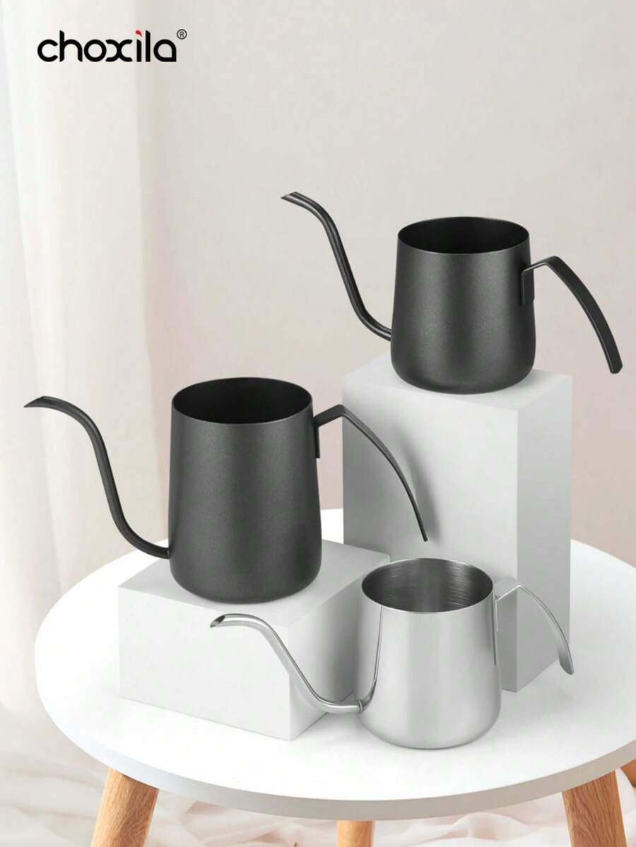 1 Peça Chaleira de Café de Derramamento de Precisão, Aço Inoxidável, Com Design Estilizado, Minimalista Preto e Prata, Bico Longo e Estreito, Perfeita para Preparo de Café, Chaleira de Gotejamento Manual para Uso Diário em Casa e Café - Pote - Visão 1