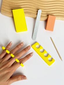 6pcs Nail Care Tools Set - Nail File, Buffing Block, Sponge Finger Separator, Manicure Stick - Multicolor - View 1